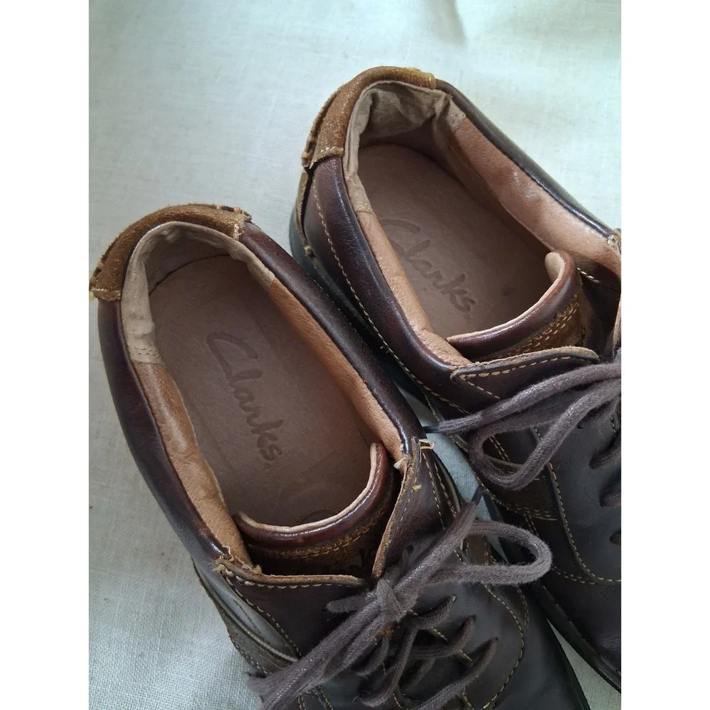 Clarks Mens 30347 Brown Leather Lace Up Oxford Shoes Suede Accents Size 11M